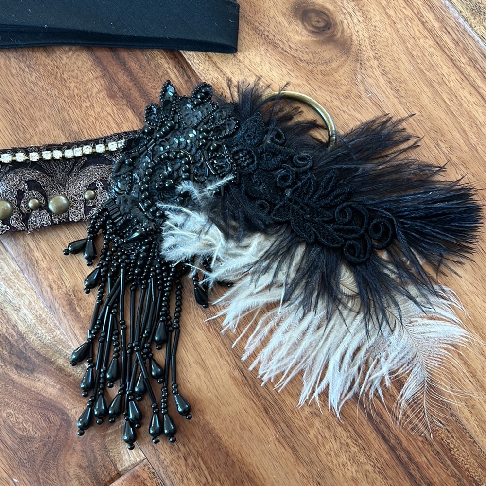 Flapper Roaring 1920s Beaded Feather Handmade Artisan Headband - Picture 2 of 9